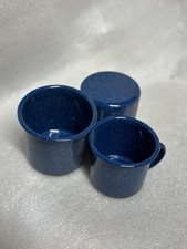 3 Pieces Camp Enamel Mug Blue  White Enamelware Coffee Cups