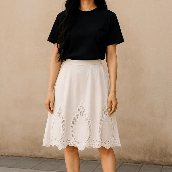 Cynthia Rowley Women’s Linen White Embroidered Lace Skirt Size 8