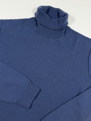 Massimo Dutti Wool Cashmere Jumper Sweater XL Blue Long Sleeve Roll Neck Texture