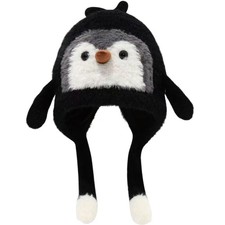 KORADI Girls Knit Hat Cute Penguin Fuzzy Beanie Hats Boys 2-8 Years, Black