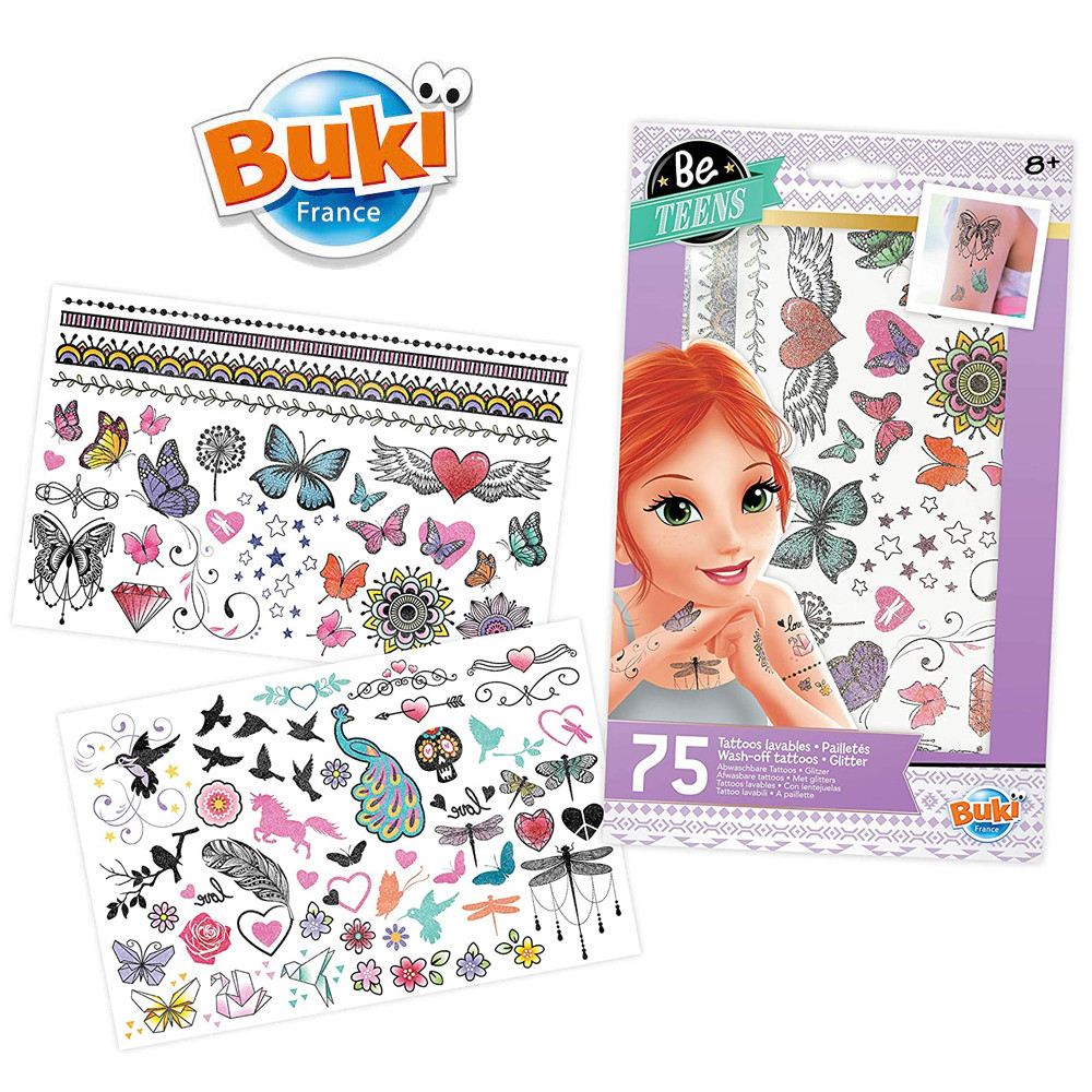 TATOO LAVABILI PAILLETTE GIOCO PER BAMBINA BUKI