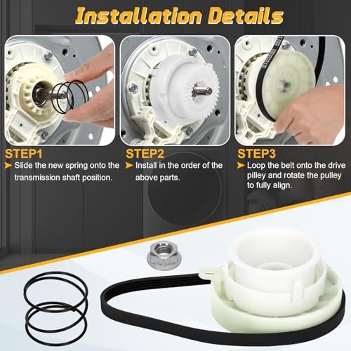 W10721967 Washer Pulley Clutch Kit, W10006384 Drive Belt Black 