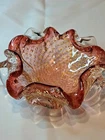 Beautiful Murano Cranberry Glass Bowl with Gold Flakes