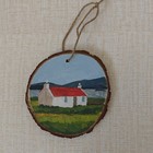 Hand Painted Wood Ornament Round Hanging Holiday House Scene Contemporary Decor — photo 1