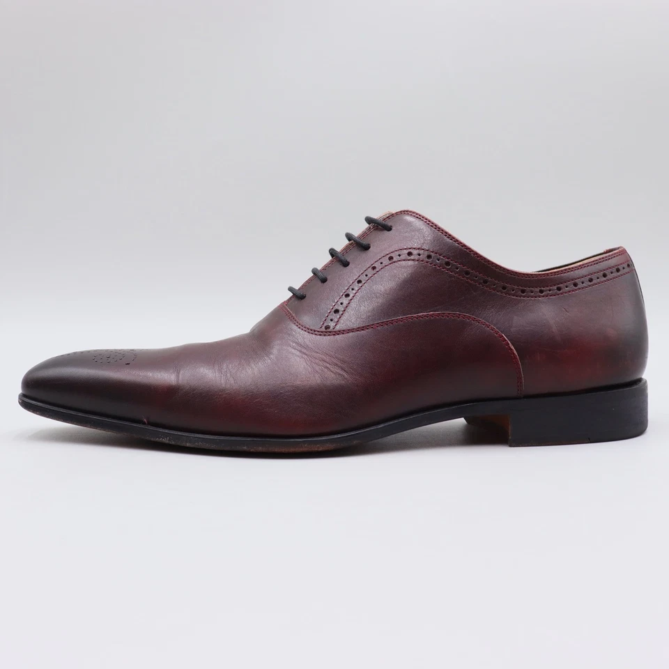 Magnanni Saks Fifth Avenue Sz 10.5M Burgundy Leather Wingtip Oxford Dress Shoes - Image 3 of 4