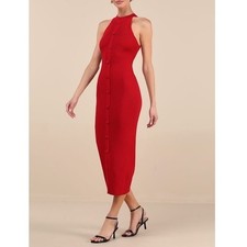 NWT Lulus Sunia Red Sleeveless Button-Front Midi Sweater Dress Large