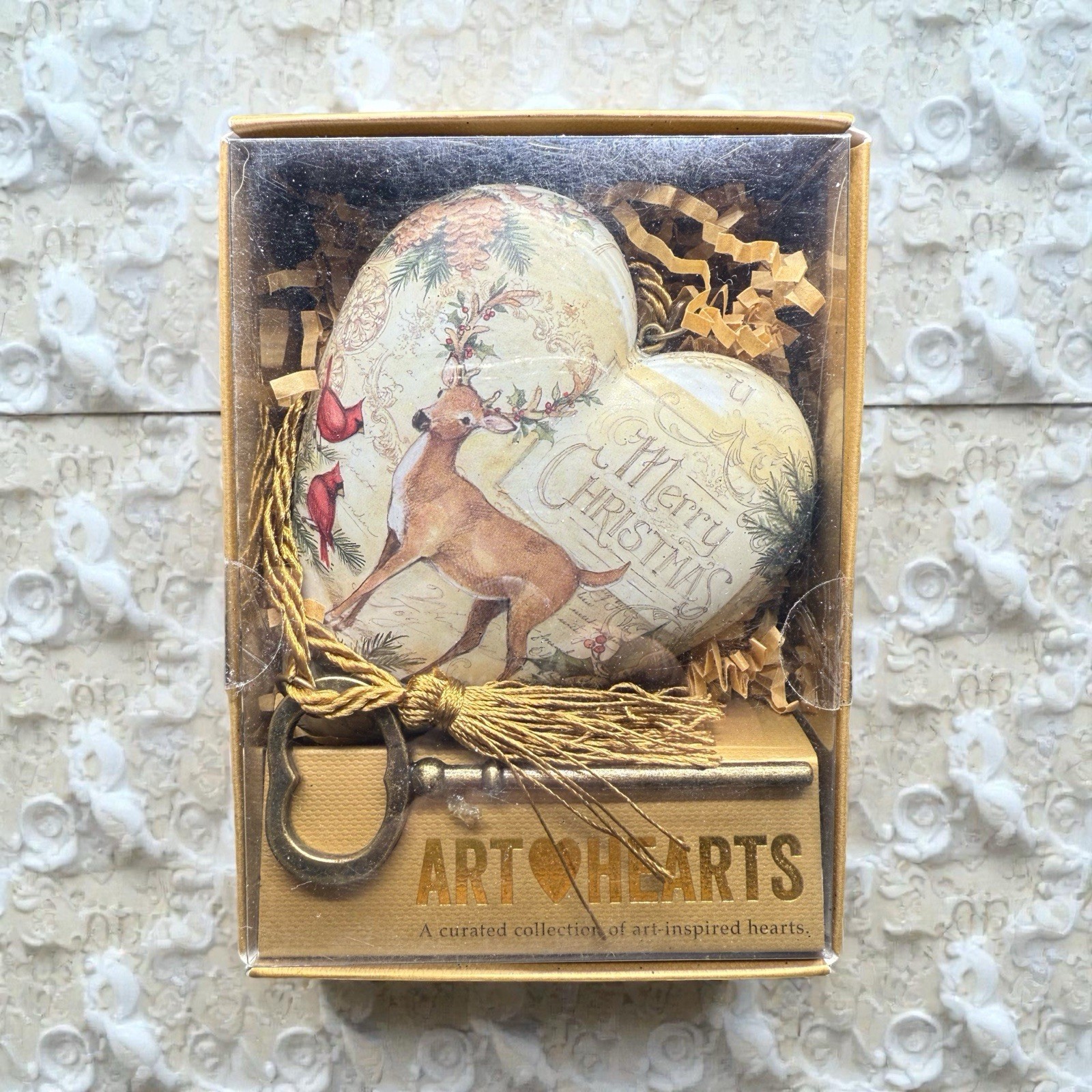 Demdaco Art Heart MERRY CHRISTMAS DEER CARDINAL With Key NEW In Box