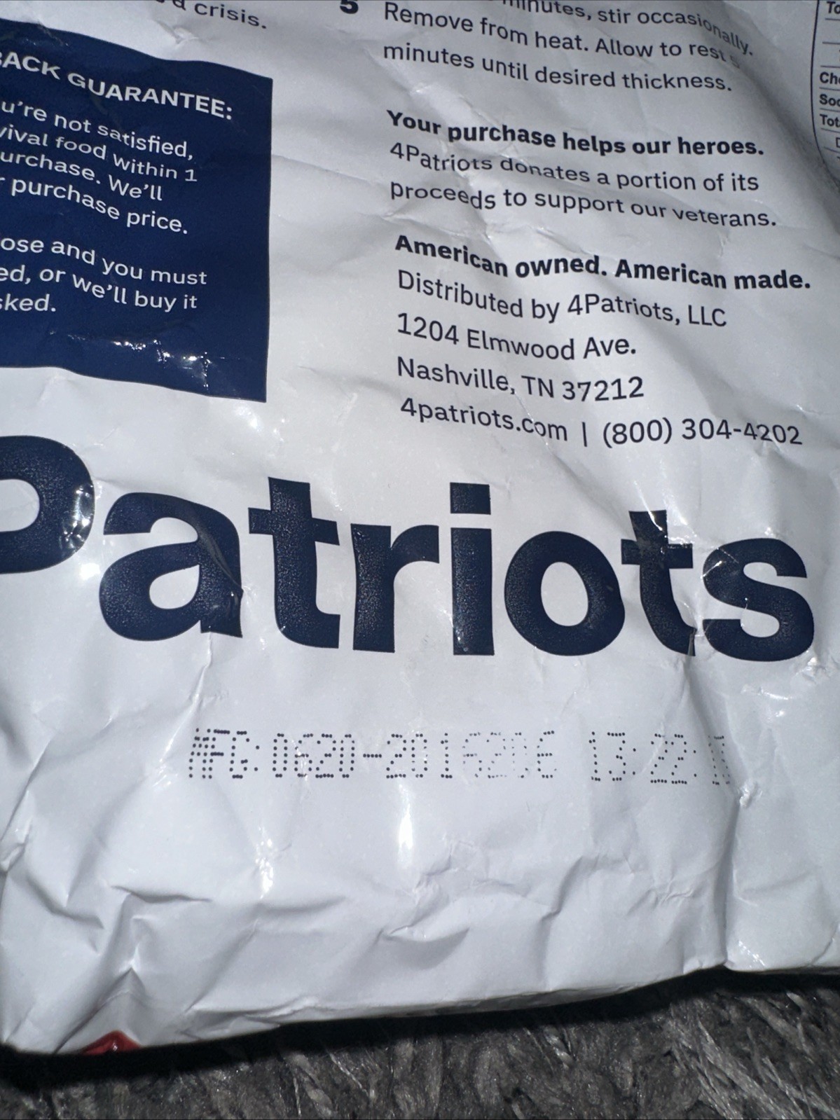 4Patriots Cinnamon Sugar Oatmeal Survival Emergency Food 8 servings