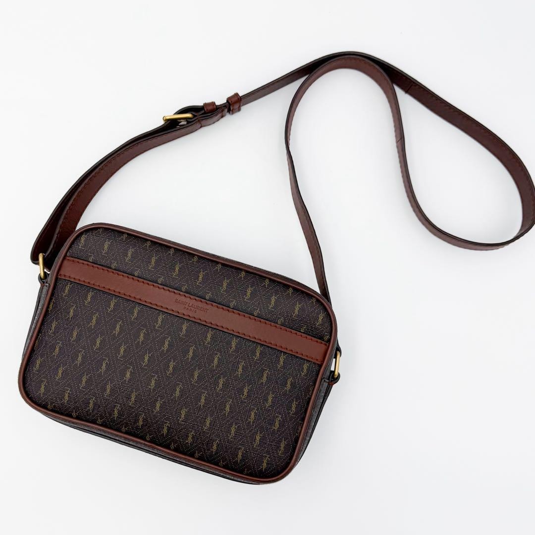 Borsa a tracolla uomo Saint Laurent tracolla monogramma PVC pelle marrone autentica