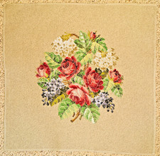FLORAL BOUQUET - Vintage Handpainted Needlepoint Canvas 25x25" NEAR COMPLETE