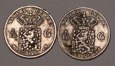1854 & 1855 Netherlands East Indies 1/10 Gulden Silver Coins (2) KM# 304