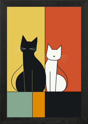 Lean on Me Black and White Cats Framed Wall Art Poster Canvas Print Picture