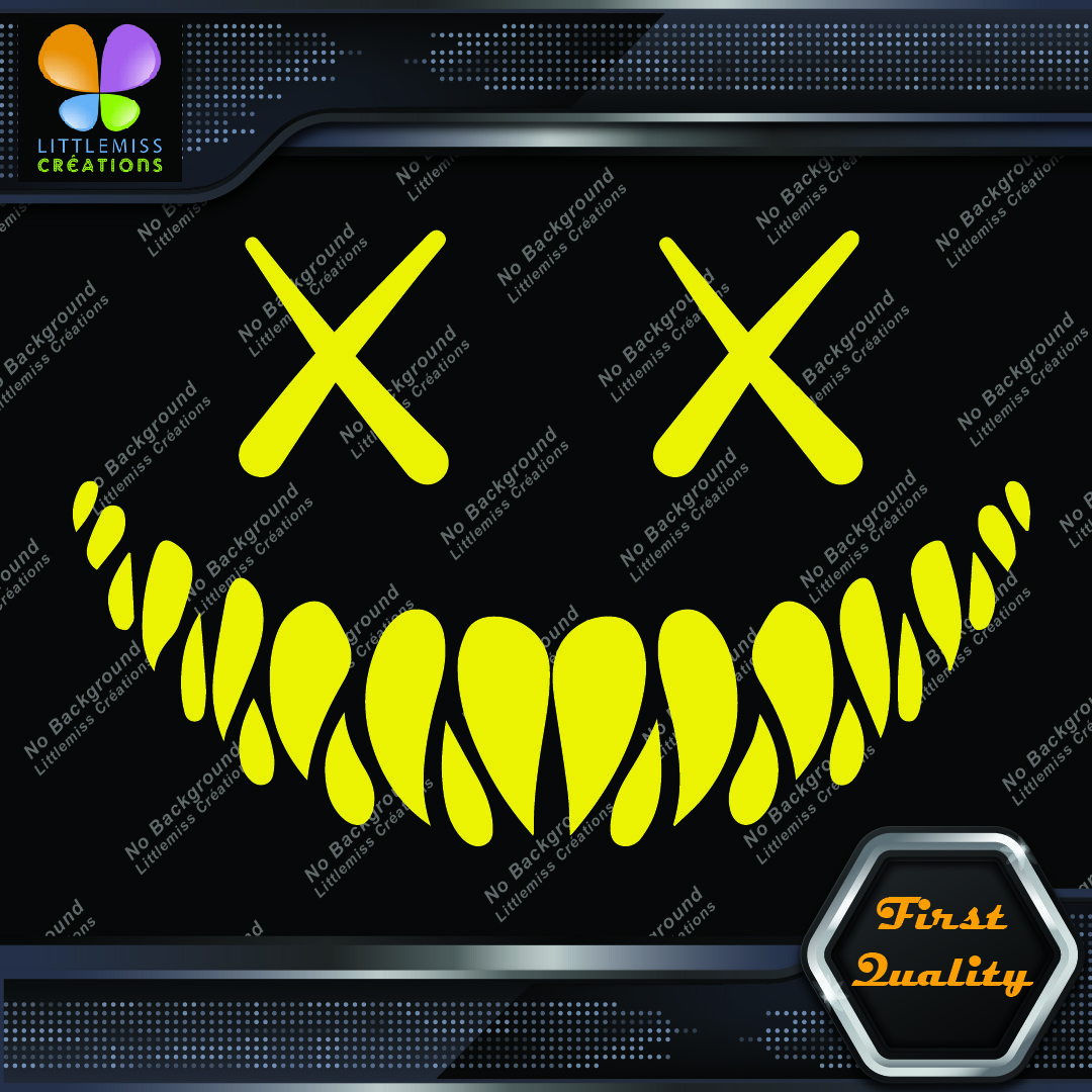 Creepy Smile Monster Scary Evil Face X Eyes Sharp Teeth Vinyls