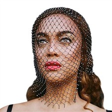 TINAYAUE Bling Fishnet Headdress Crystal Veil Cap for Women Girl Elastic Headba