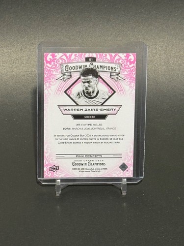 2025 Upper Deck Goodwin Champions #91 Warren Zaire-Emery Pink Confetti /149 - Picture 2 of 2