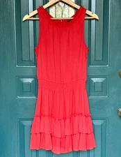 Forever 21 Dress Womens S Small Watermelon Red Chiffon Ruffle Tank Minimalist