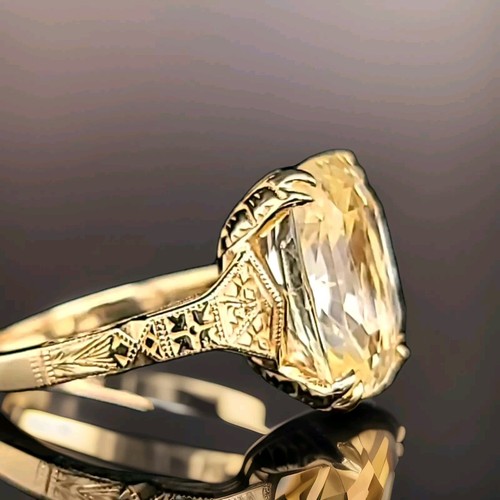 Vintage 14k Yellow Gold Engagement Ring 9.88ct Natural Yellow Sapphire Cushion - Picture 10 of 16
