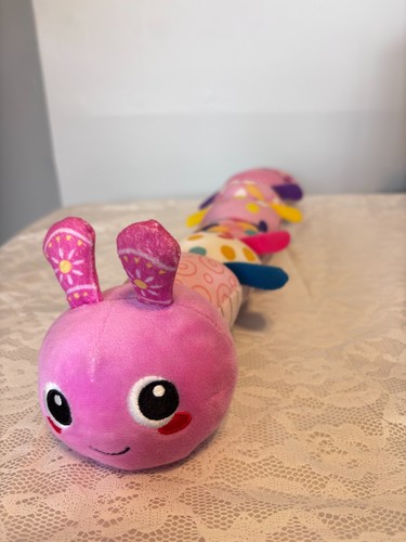 Pink Caterpillar Sensory  Toy Stuffed Animal w/ Ruler-Rattles, Crinkles Squeaks