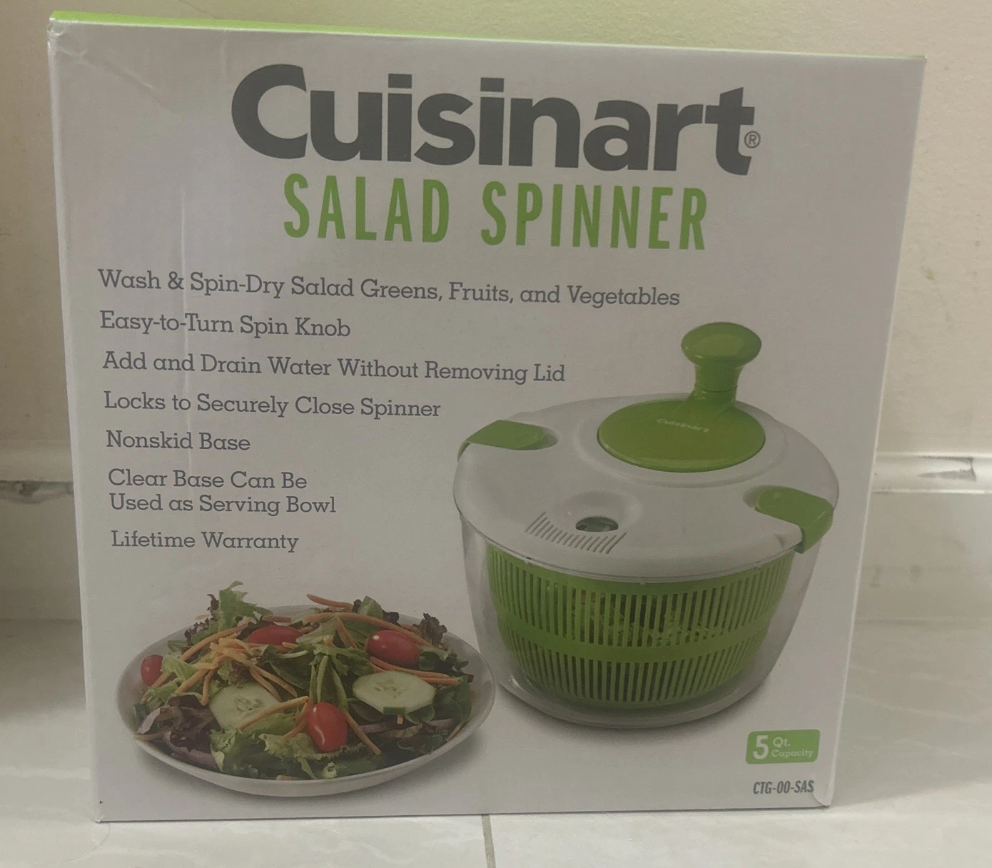Cuisinart 5-Qt Salad Spinner, Quick Prep for Greens, Fruits & Veggies, CTG-00-SA