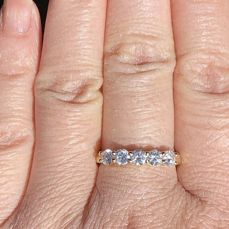 0.85 CT Round Five Stone Diamond Band Wedding Ring 14K Yellow Gold Finish Size 7 - Image 3 of 4