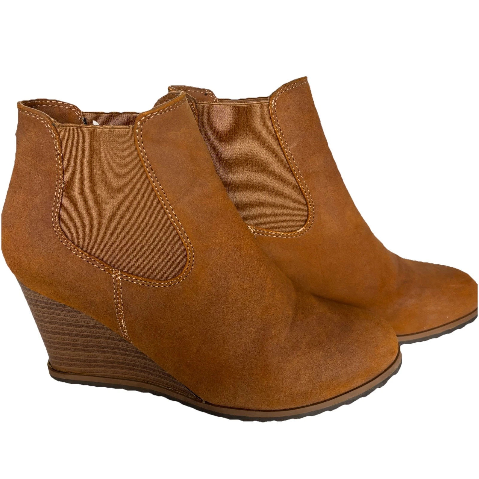 Nautica Womens Wedge Ankle Boot Booties Size 9 Carmel Brown High Heel Classic