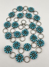 Vintage Navajo Sterling Silver Sleeping Beauty Turquoise Cluster Concho Belt 36"