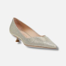 Stuart Weitzman Women's Gold Eva Kitten-Heel Slip-On Pumps Shoes Size 6B