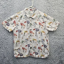 Rhythm Huckberry Shirt Medium Short Sleeve Linen Blend Birds All Over Print