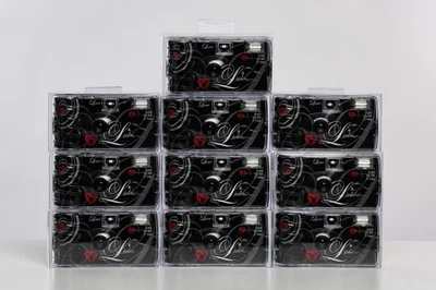 TOPSHOT Einwegkamera 10er Set "Liebe schwarz" für Hochzeit, Feier - 27 Aufnahmen, Blitz