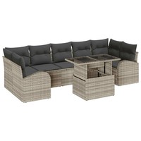 Gartensofa-Set 8-Tlg Poly Rattan Hellgrau Mit Kissen