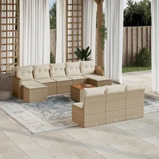 Garden Sofa Set Beige PE Rattan Large Modular Garden Sofa Set