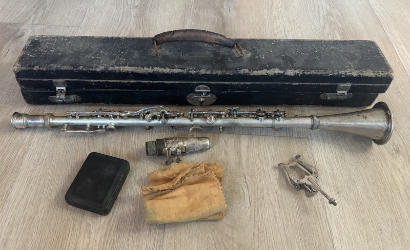 Antique 1920’s Buescher True Tone Metal Clarinet Elkhart Indiana With Case Rare