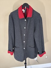 Vintage Talbots Wool Blend Jacket Blazer Women's Size M Gray Red Made In USA