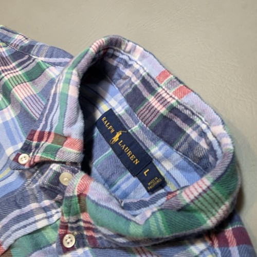 Herren Polo Ralph Lauren DOUBLE FACED blau kariert Knopf Sport Hemd Chambray Futter - Bild 4 von 7