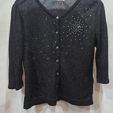 Japan Made Black Half-Sleeve Beaded Cardigan S size