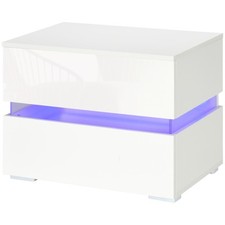 HOMCOM Comodino con Luce LED RGB 2 cassetti e 16 colori 60x39x47cm, Bianco