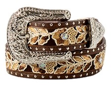 Angel Ranch Western Belt Girls Floral Lace Embroidery Brown D130004302