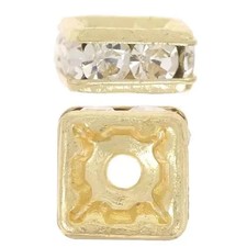 Genuine Czech Rhinestone Squaredelles Spacer Beads Gold/Crystal 6mm 20 pcs 