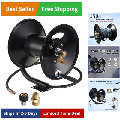 #ad High Pressure Washer Hose Reel 150ft Heavy Duty Steel Hose Reel Manual Cran... $215.92