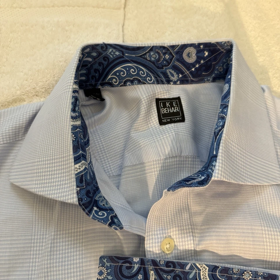 Camisa social masculina estilo punho francês Ike Behar azul, tamanho grande - Imagem 3 de 4