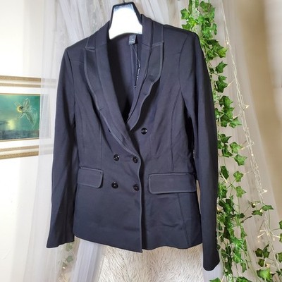 Scandi Girl Career Jacket Size  8 Black Blazer Ruffle Double Breasted Whimsical