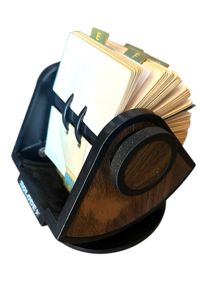 Vintage 80s 90s Rolodex Rotary Swivel File USA Wood Grain W/ Blank ...