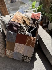 Handmade Stitched Reversible Patchwork Quilt Animal Print Throw Blanket Colorful