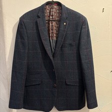 Scott By The Label Navy Check Tweed 100% Lambswool Button Jacket 42R 