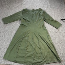 Olive Green Fit and Flare Paneled Dress with Pockets 3/4 Sleeve Size 2XL