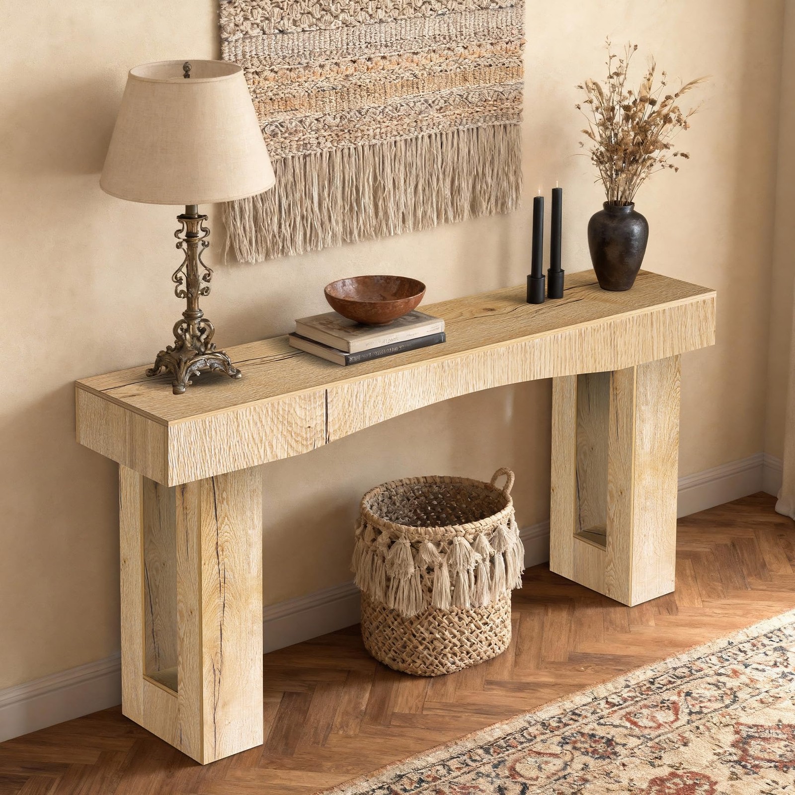 63 Inch Long Entryway Table Hollow Wooden Console Table