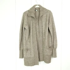 J Crew Cardigan Sweater Womens SZ L Alpaca Wool Open Front Collared Longline
