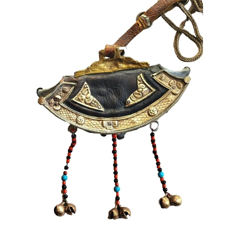 Antiguo Monedero Tibetano Fire Mecha Match Striker Cuero Pedernal con Coral Foto 3 de 4