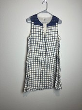 Madewell Dress Womens S White Blue Check Embroidered V Neck Sleeveless Shift