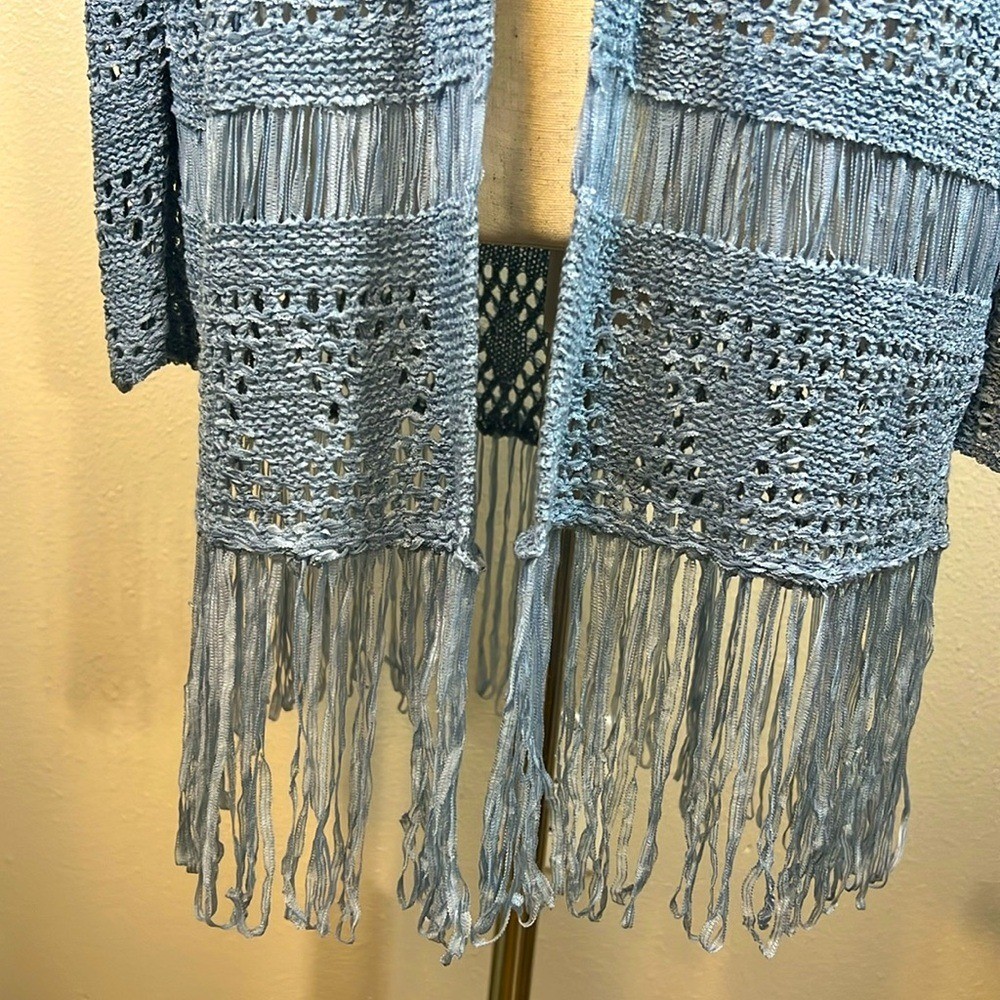MICHAEL KORS Open Knit Crochet Long Cardigan Sweater XS Fringe Lightweight NEW thumbnail 4